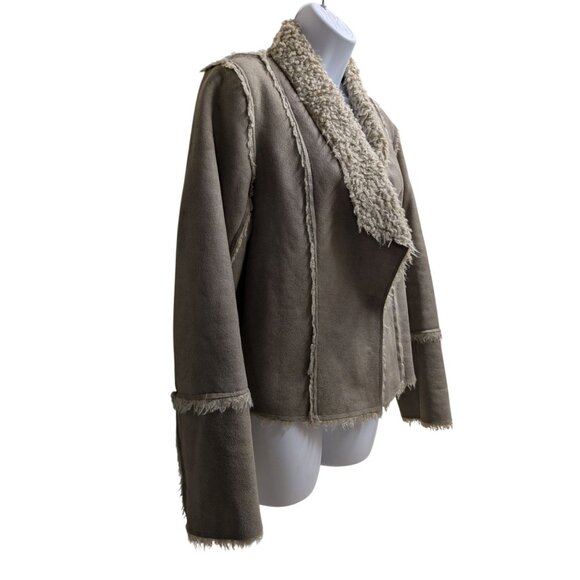 Velvet by Graham & Spencer Women's Taupe faux suede & faux fur jacket Size M - Picture 2 of 7